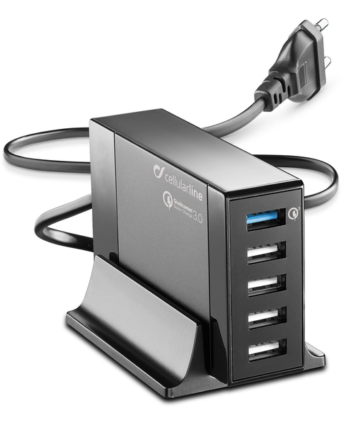 CELLULARLINE CHARGER STATION 5 USB QC + STAND BLACK