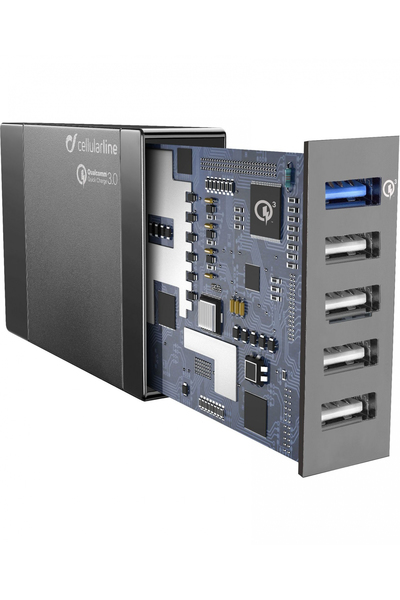 CELLULARLINE CHARGER STATION 5 USB QC + STAND BLACK