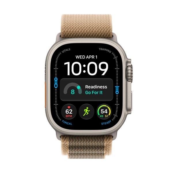 Apple Watch Ultra 4 49 mm titanboett naturlig med bergsloop &ouml;kensand (Small)