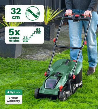Bosch Rotak 18V-32 batteridriven gr&auml;sklippare, 18V, 32 cm, borstl&ouml;s, utan batteri och laddare