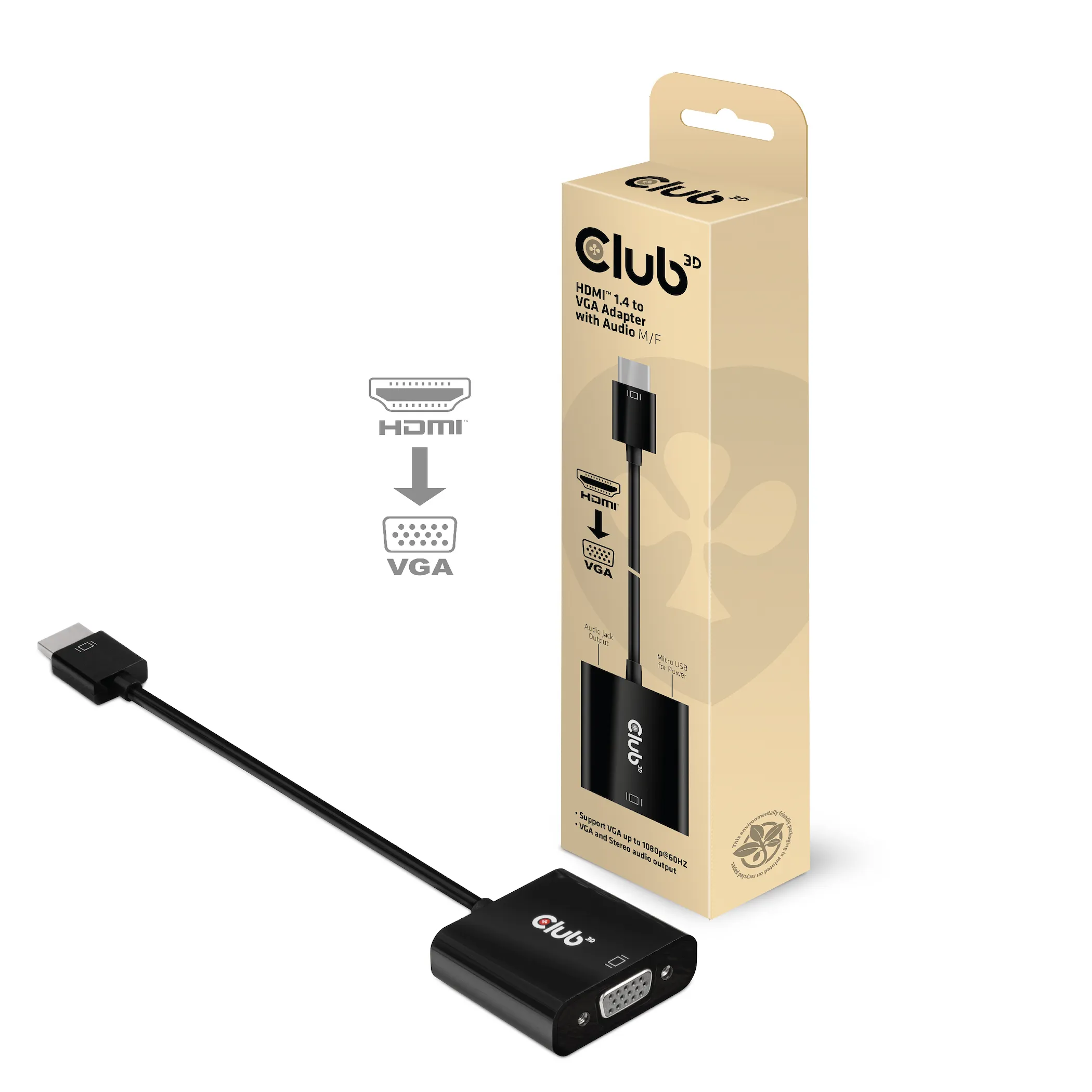 Club 3D HDMI 1.4 - VGA Active, With Audio -adapter Club 3D HDMI 1.4 - VGA Active, With Audio -adapter