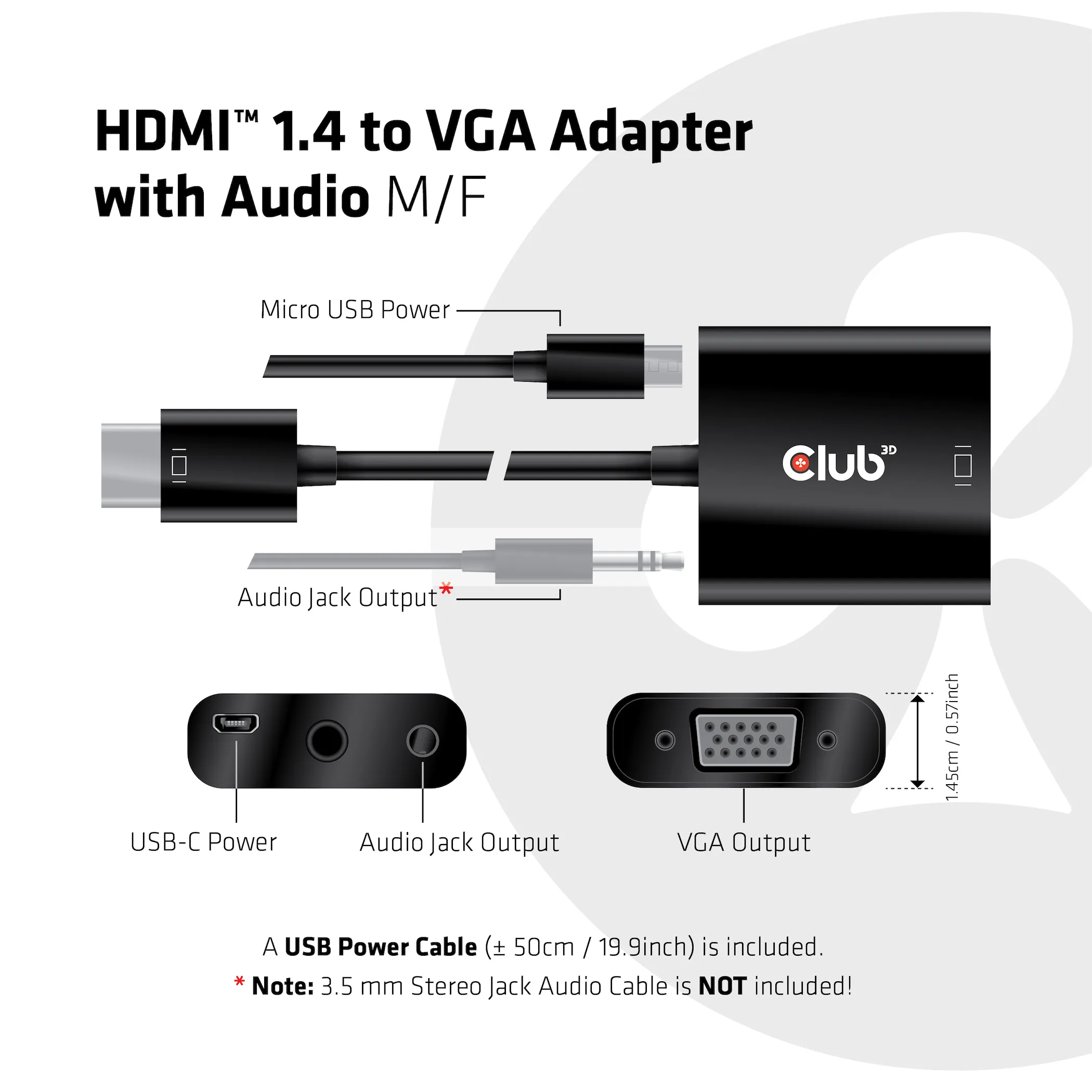Club 3D HDMI 1.4 - VGA Active, With Audio -adapter Club 3D HDMI 1.4 - VGA Active, With Audio -adapter