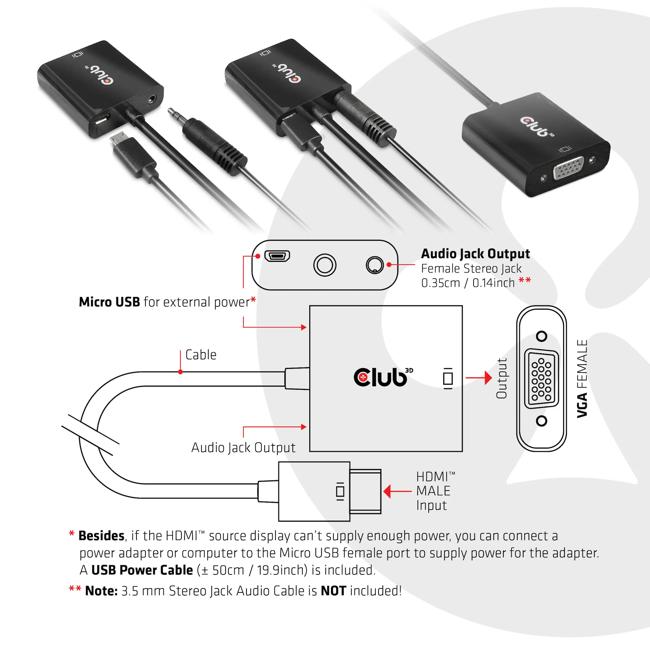 Club 3D HDMI 1.4 - VGA Active, With Audio -adapter Club 3D HDMI 1.4 - VGA Active, With Audio -adapter