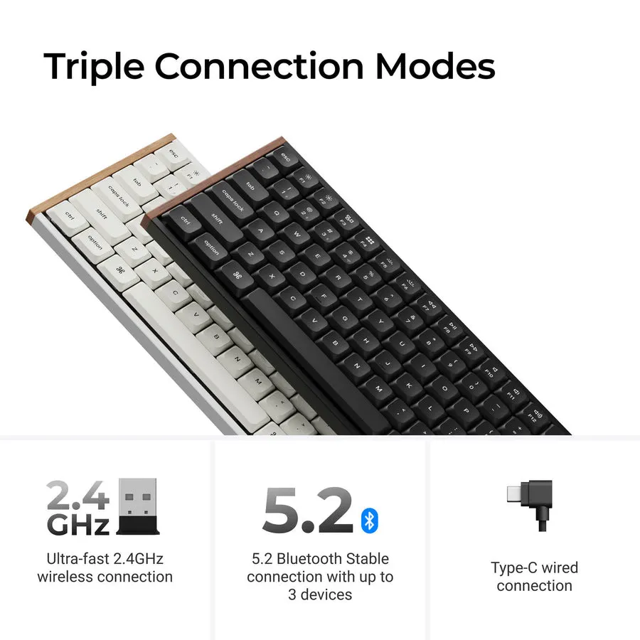 Keychron K3 Ultra 8K 75% tr&aring;dl&ouml;st mekaniskt tangentbord, Milk POM Brown, svart
