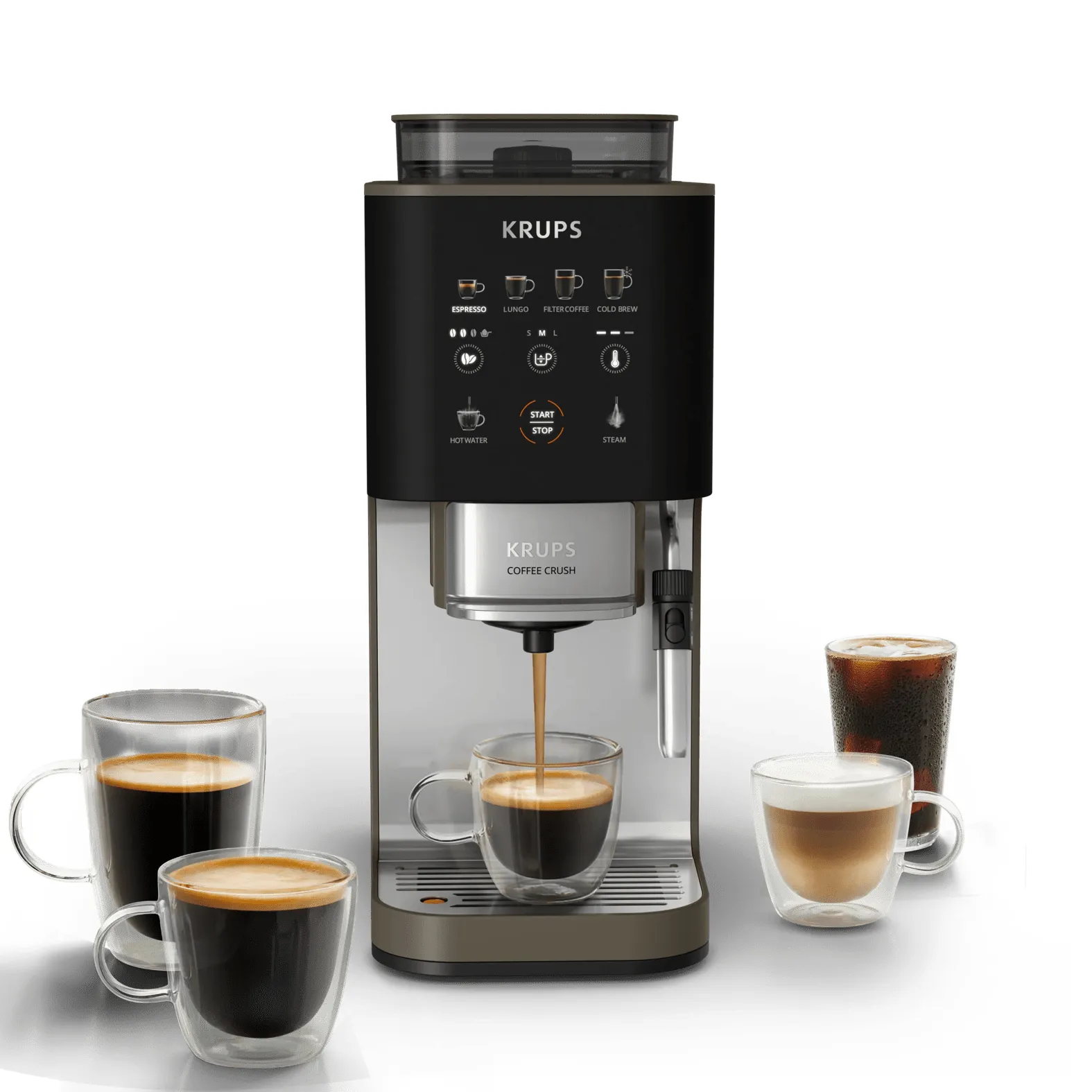 Krups Coffee Crush Experience SA403BEO Fully Automatic Espresso Machine, Black/Stainless Steel