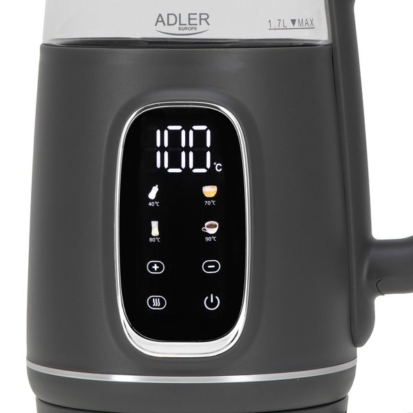 Adler AD 1305GS vattenkokare, 1,7 l, 2200 W, gr&aring;/silver