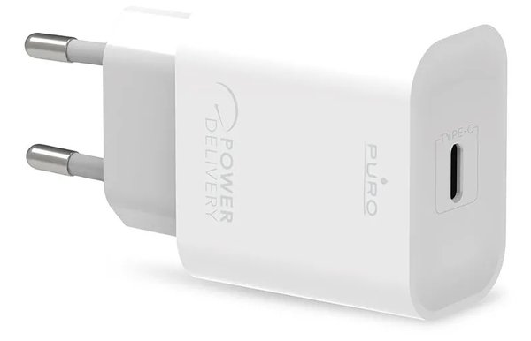 Puro Sein&auml;laturi, 20W, Travel Mini USB-C, Valkoinen