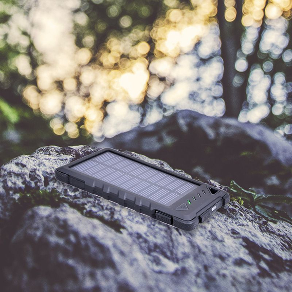PORT - Power bank + solar charger Li-Ion 8000 mAh - 2.1 A - 2 l&auml;ht&ouml;liittimet (USB (vain virta)) - johdossa: Micro-USB
