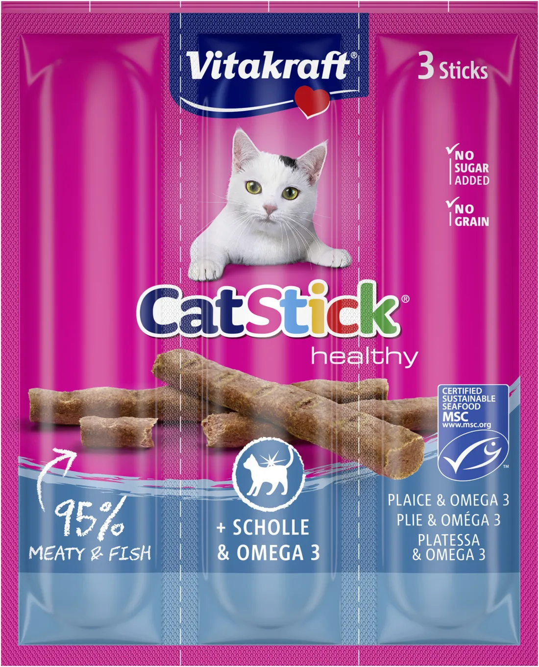 Vitakraft Cat Stick Mini Flounder & Omega-3, Adult, 18 g