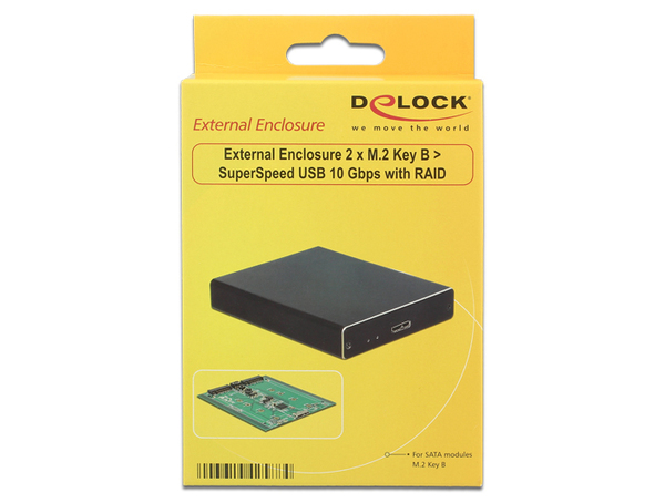 Delock External Enclosure 2 x M-2 Key B -- USB 3-1 Gen 2 -USB 10 Gbps- with RAID