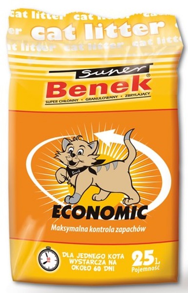 Super Benek Economic Active bentoniitti -paakkuuntuva kissanhiekka, hajusteeton, p&ouml;lyt&ouml;n, 25 l
