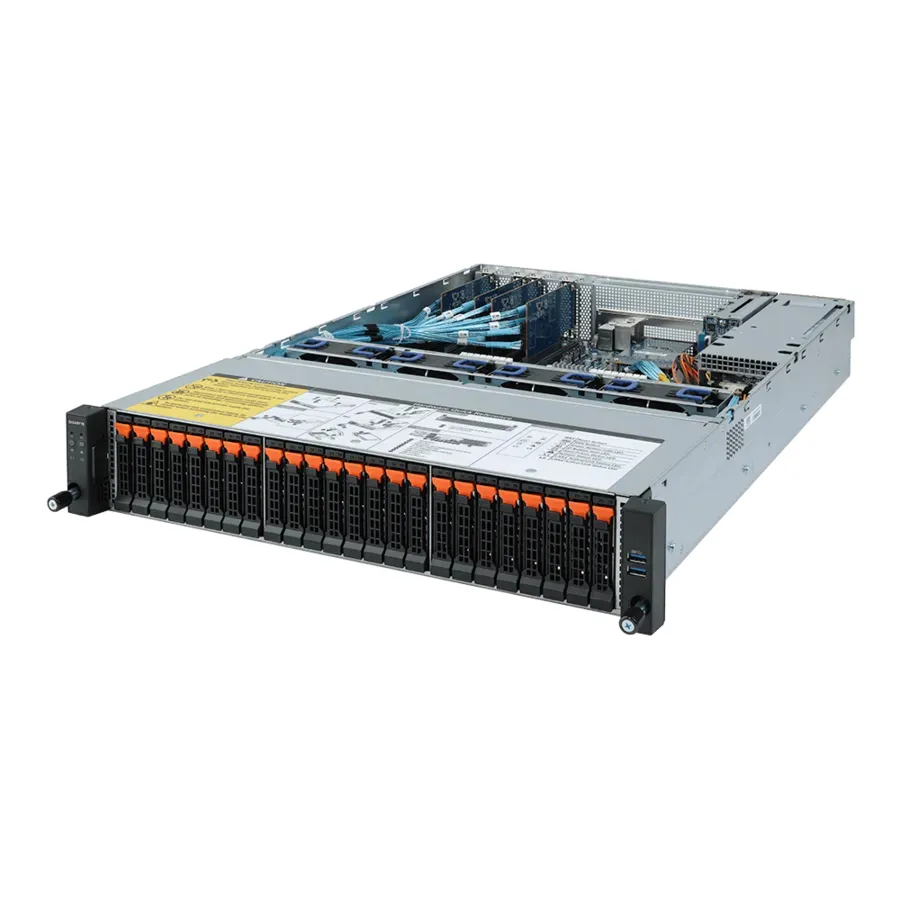 Gigabyte R272-Z32 (rev. 100) - Palvelin - telineasennettava - 2U - 1-tie - ilman suoritinta - RAM 0 Gt - SATA/PCI Express - pikavaihto 2.5" lokero(a) - ei kiint