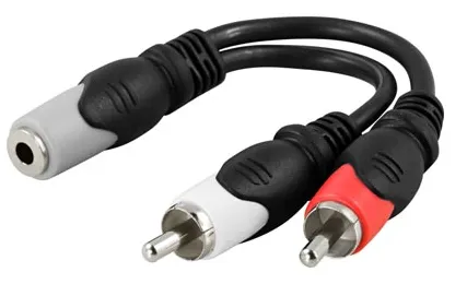 DELTACO multimedia-adapter 3,5mm ho till 2xRCA ha, 10cm