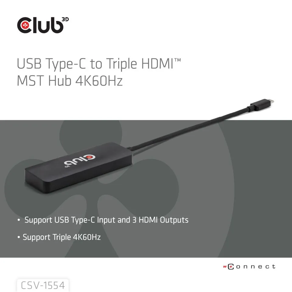 Club 3D USB-C - 3x HDMI MST 4K60Hz - adapter, Svart