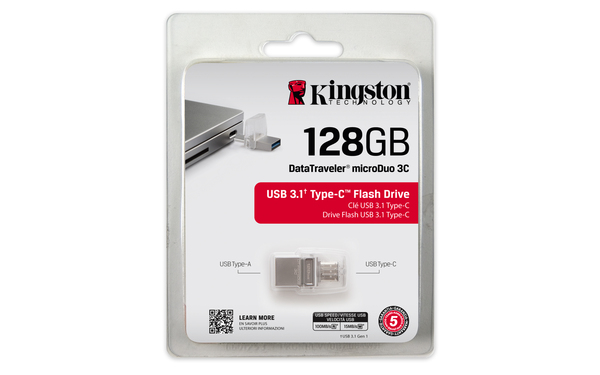 Kingston 128 Gt DataTraveler microDuo 3C USB-C USB 3.0 -muistitikku, Hopea