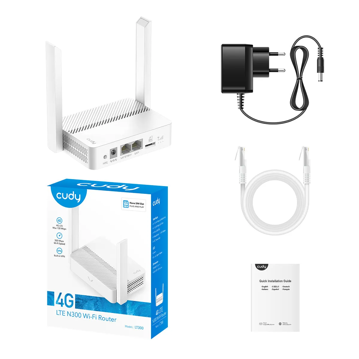 CUDY 4G Router LT300 CAT4/WF4 N300 USB-C