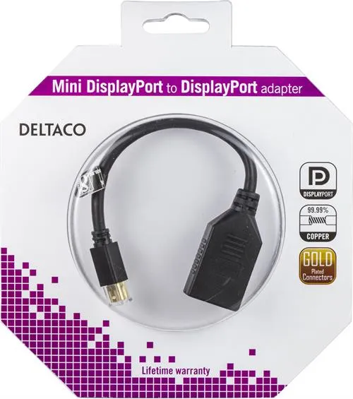 DELTACO Mini DisplayPort - DisplayPort, Ultra HD, 0,2m, musta