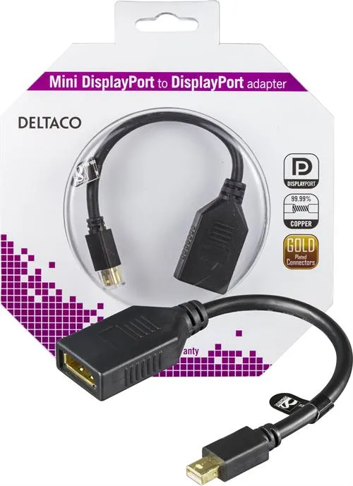 DELTACO Mini DisplayPort - DisplayPort, Ultra HD, 0,2m, musta
