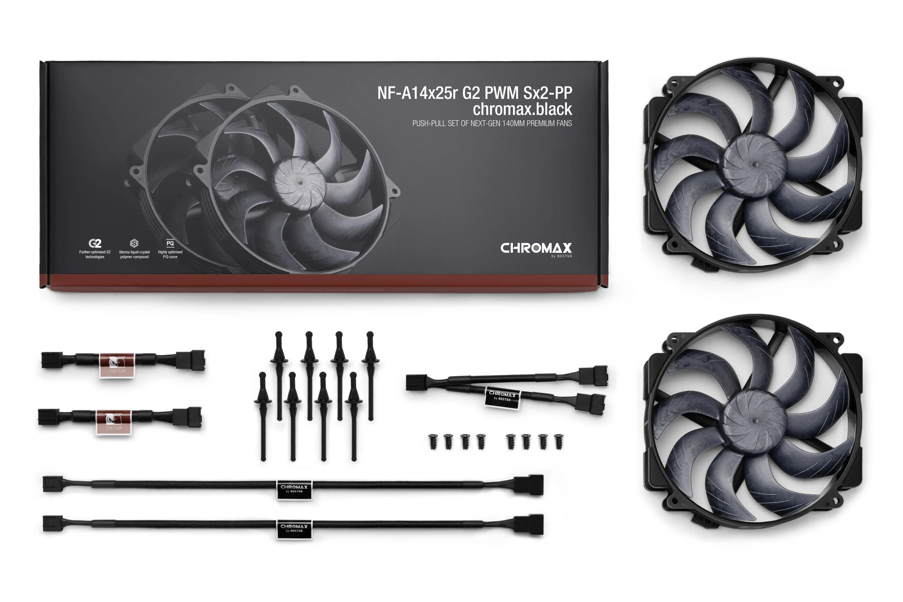 Noctua NF-A14x25r G2 PWM Sx2-PP chromax.black Case Fan 140 mm 2-pack Black