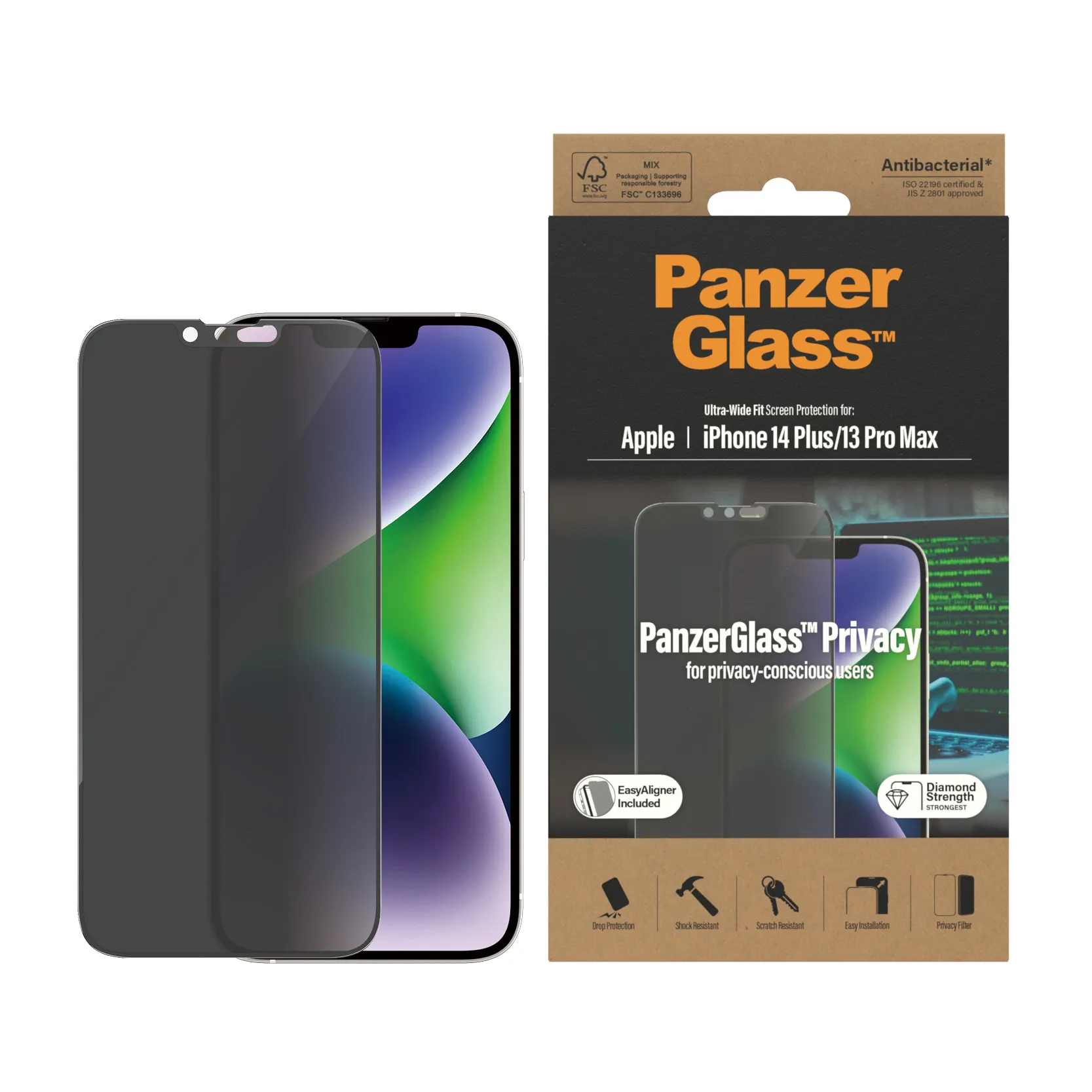 PanzerGlass Ultra-Wide Fit, Privacy, iPhone 14 Plus / 13 Pro Max -panssarilasi