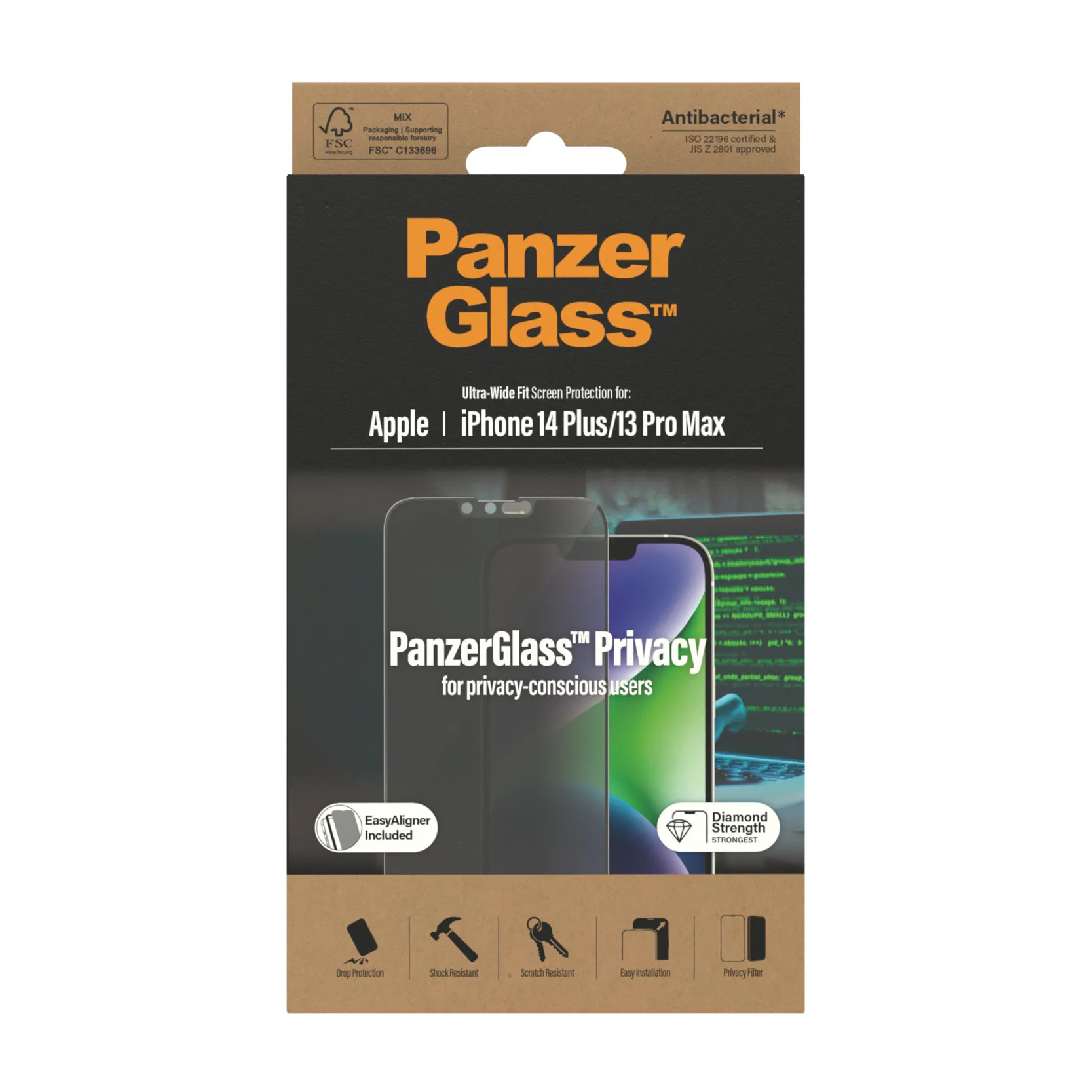 PanzerGlass Ultra-Wide Fit, Privacy, iPhone 14 Plus / 13 Pro Max - Screen Glass