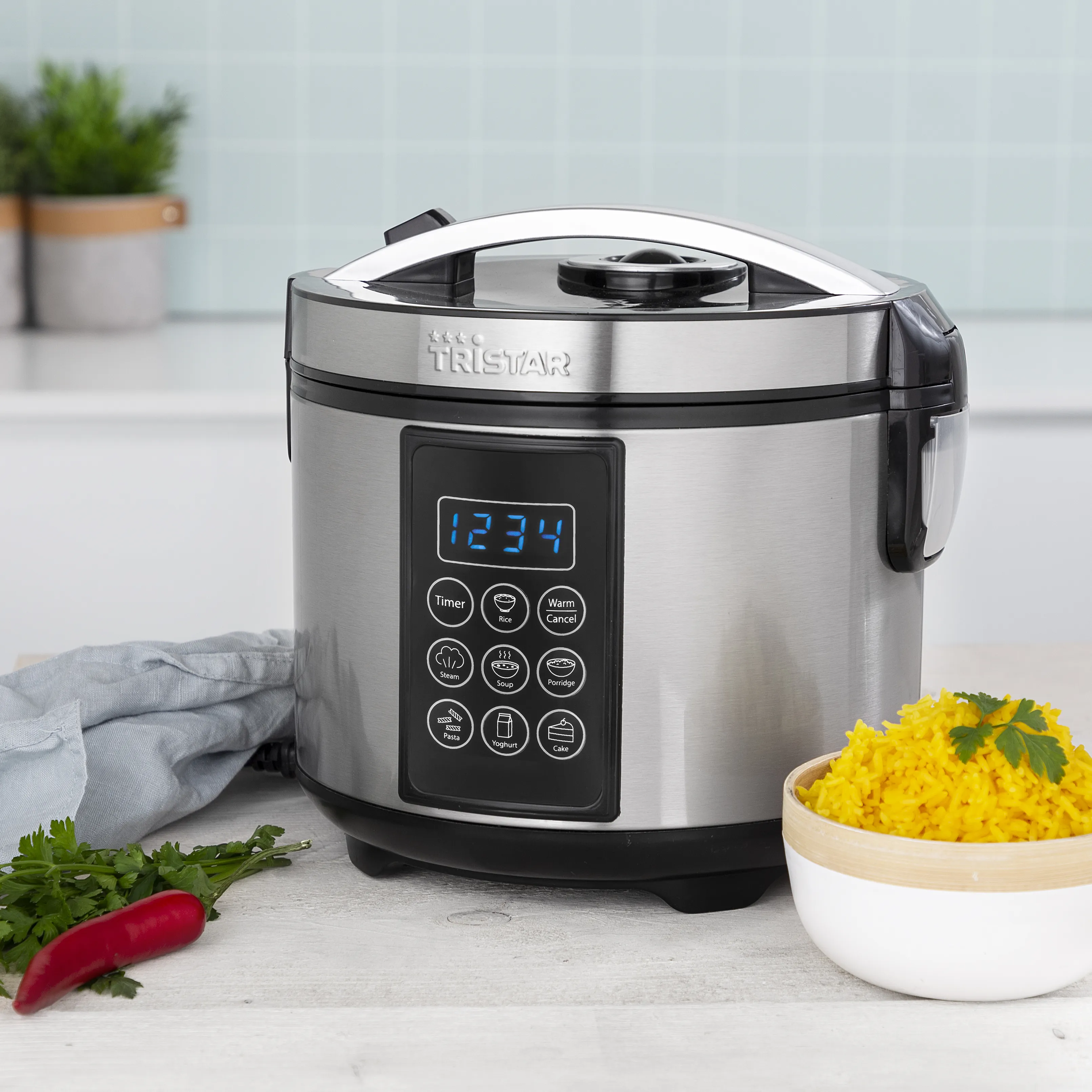Tristar RK-6132 Digital riskokare och multicooker, 1,5 L, 500 W, Svart/Rostfritt st&aring;l