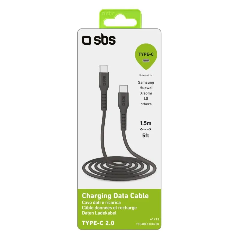 SBS USB-C -kaapeli, 25 W, 1,5 m, musta