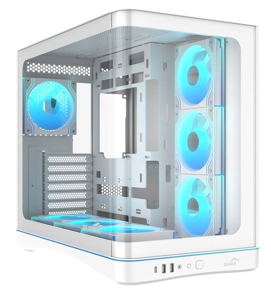 SAMA V62 midi-tower chassi med RGB-belysning, vit