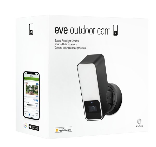 Eve Outdoor Cam -valvontakamera, Apple HomeKit, musta
