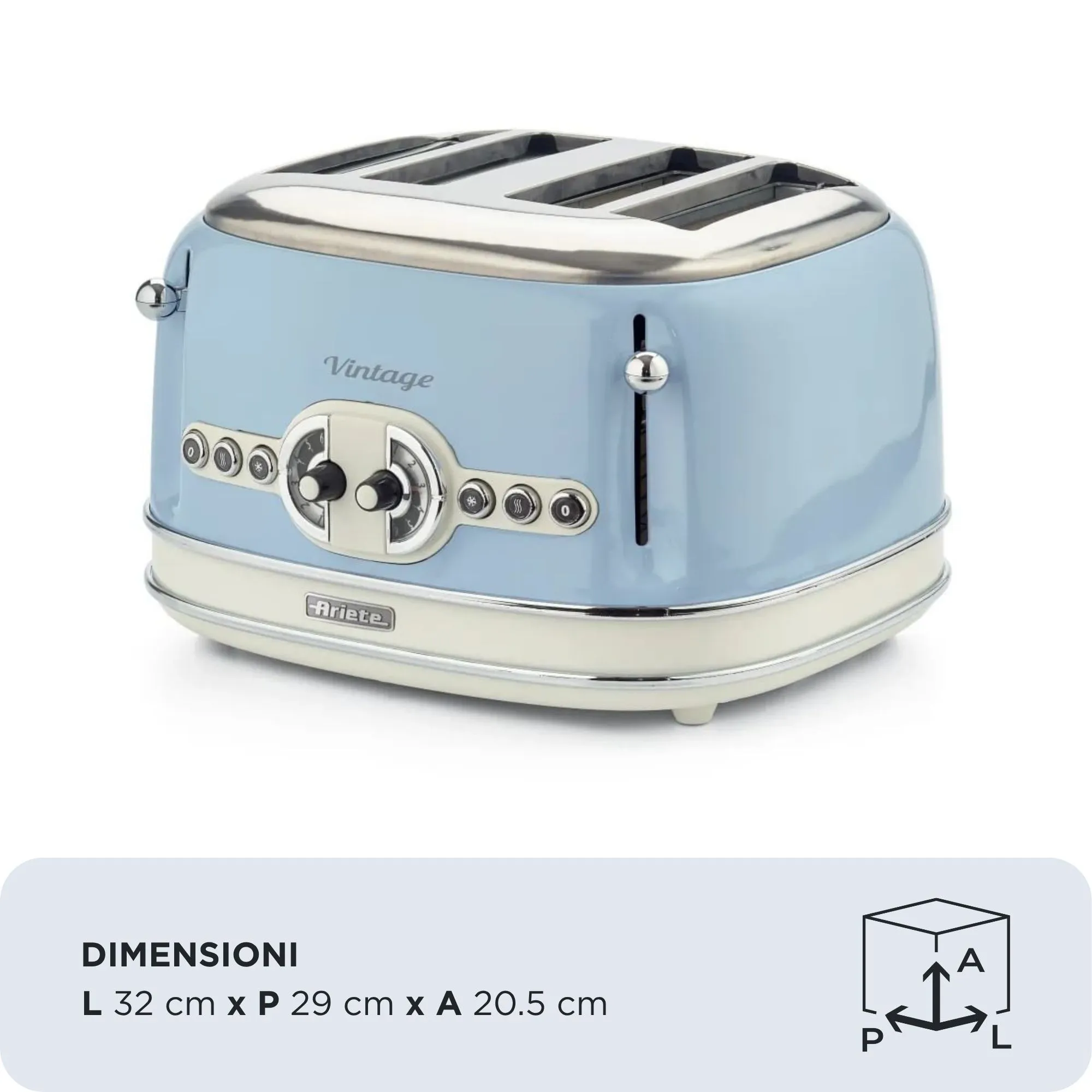 Ariete Vintage 156 toaster, 4 slices, Light Blue