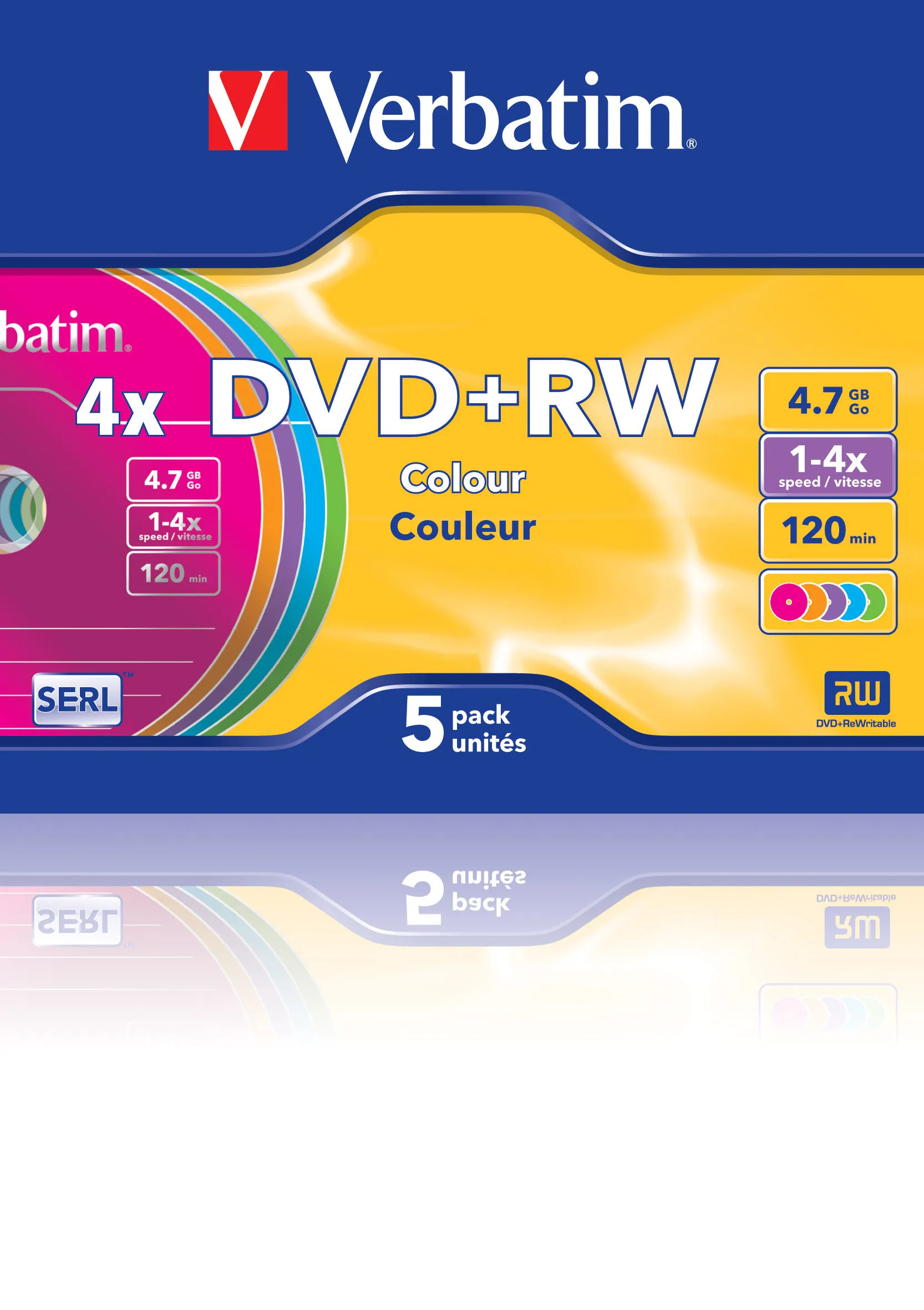 VERBATIM DVD+RW LEVY 5kpl 4,7GB DVD+RW 4X Verbatim, Colour 5 pk slim Retail -