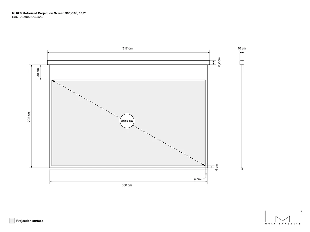 16:9 Motorized Projection Screen Deluxe 135"