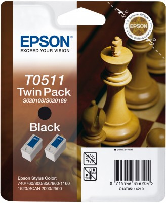 Epson T0511 - 2 pakettia - 48 ml - musta - alkuper&auml;inen - kuplapakkaus - mustepatruuna malleihin Color Copy Station 8200, Stylus Color 1160, 740, 760, 800, 860,