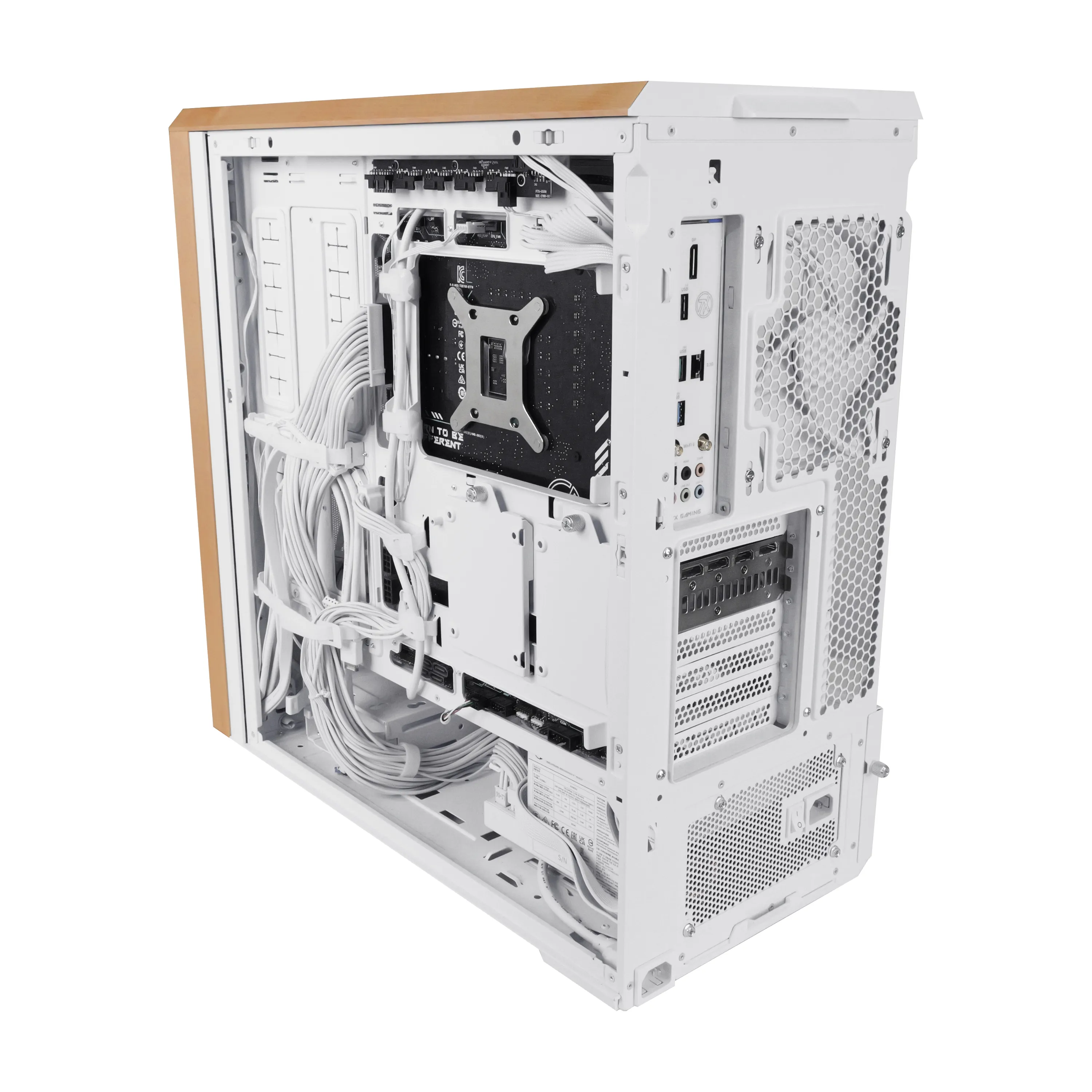 Lian Li Lancool 217 Midi-Tower Case with window, with RGB lighting, White/Wood