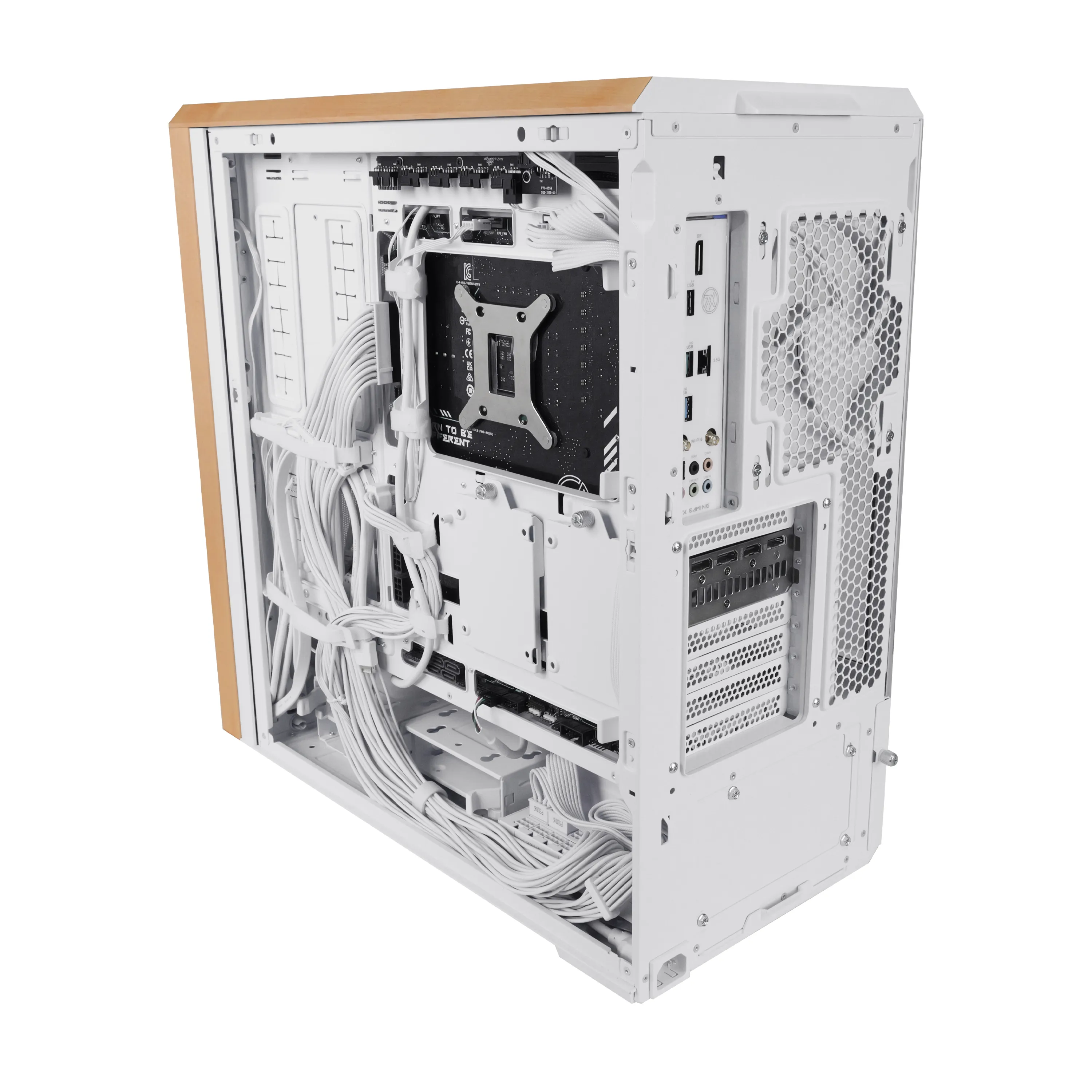 Lian Li Lancool 217 Midi-Tower Case with window, with RGB lighting, White/Wood