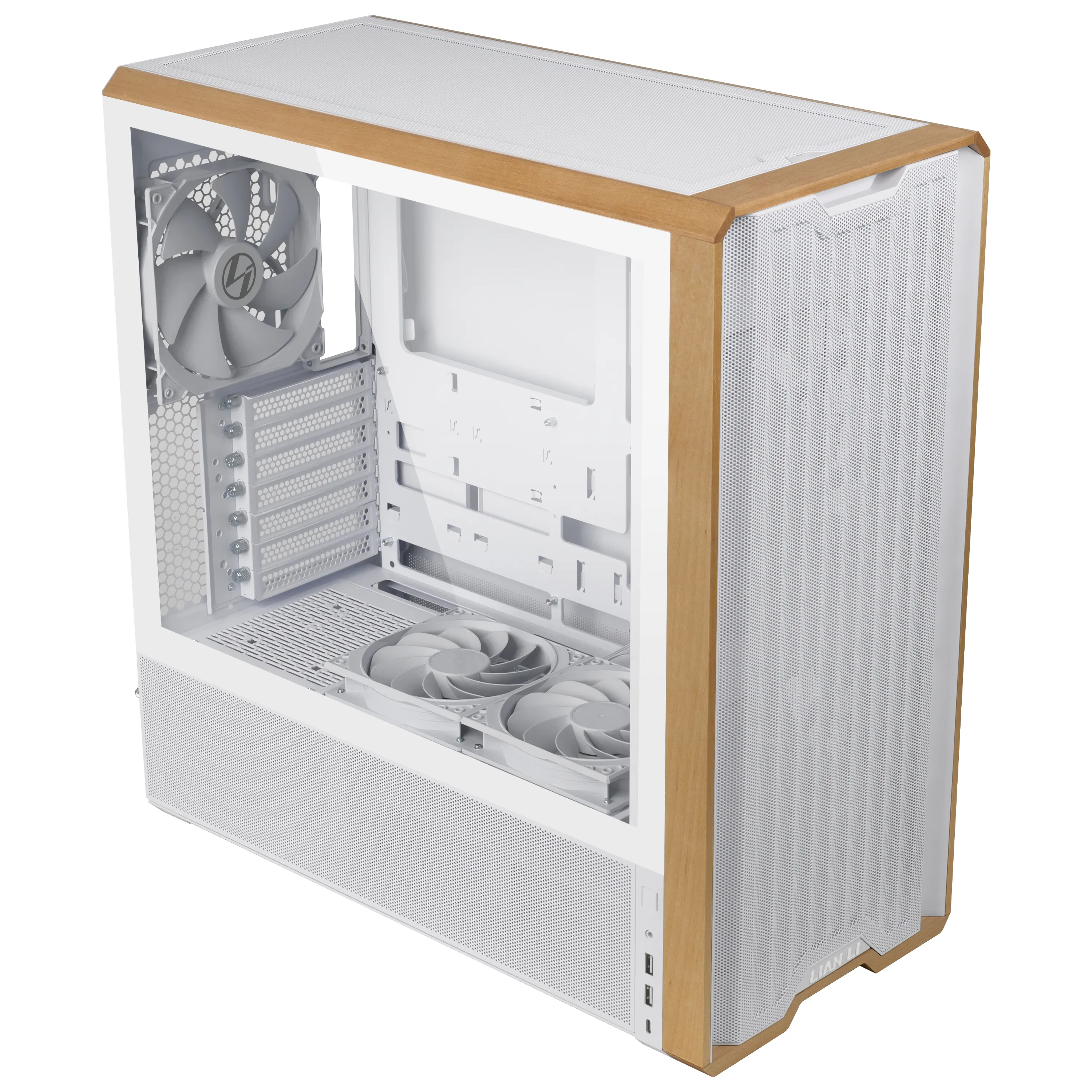 Lian Li Lancool 217 Midi-Tower Case with window, with RGB lighting, White/Wood