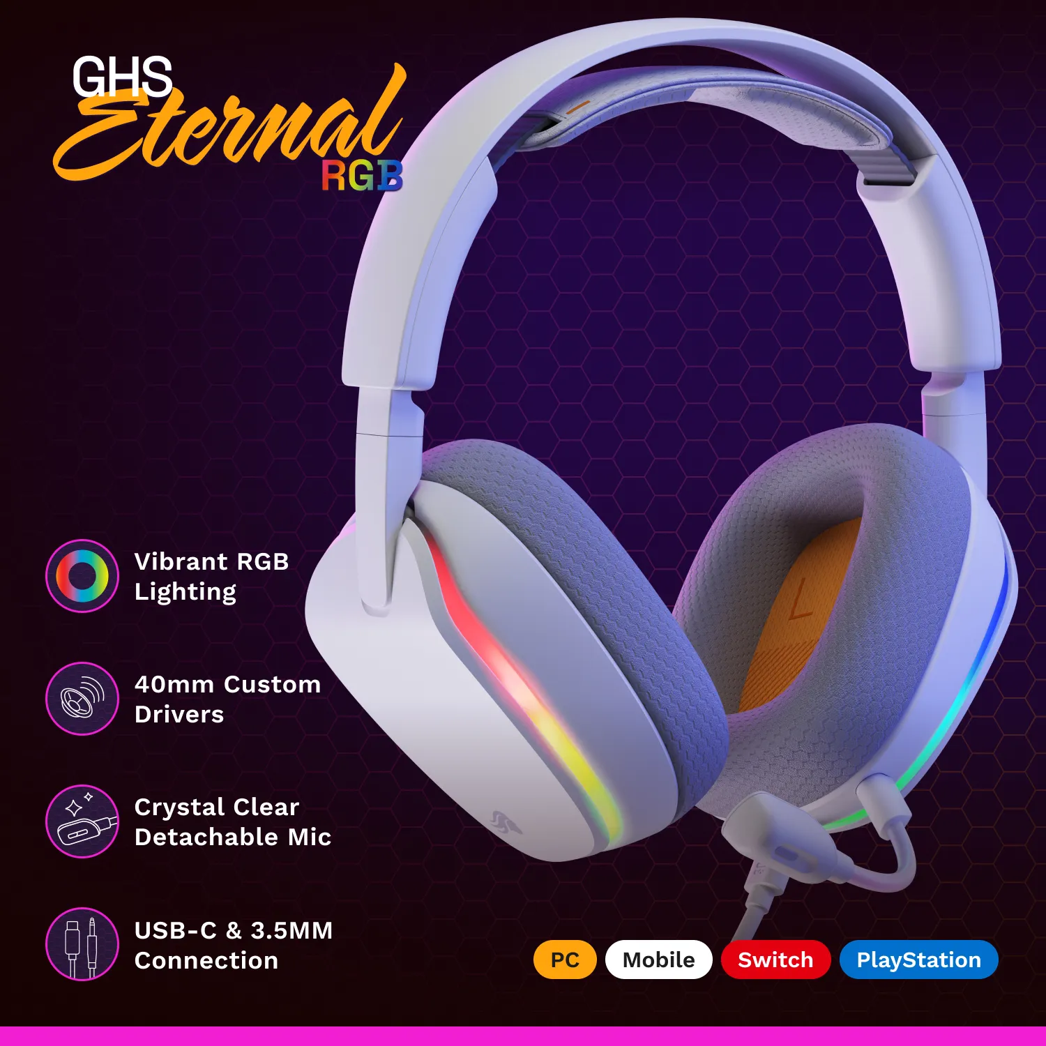 Glorious GHS Eternal RGB -pelikuulokemikrofoni, valkoinen