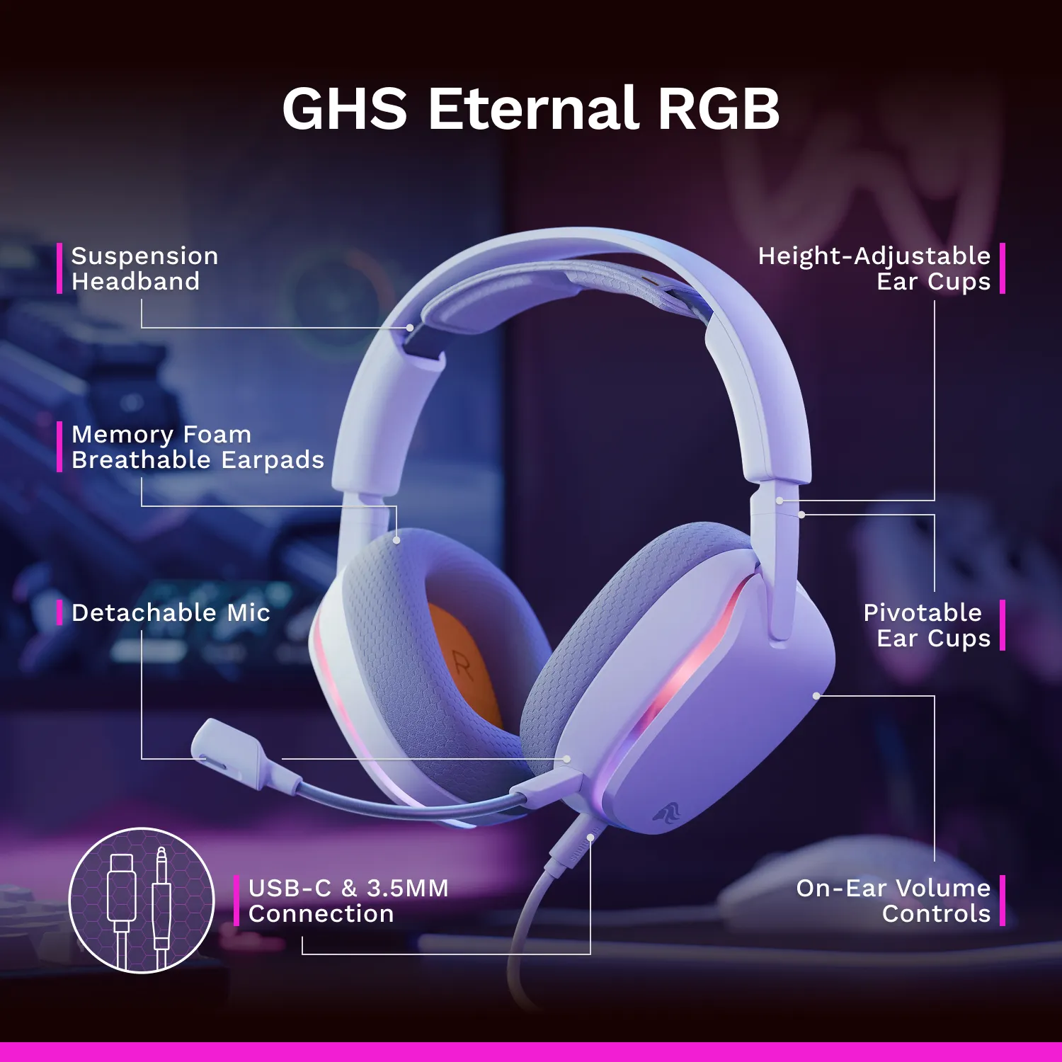 Glorious GHS Eternal RGB -pelikuulokemikrofoni, valkoinen