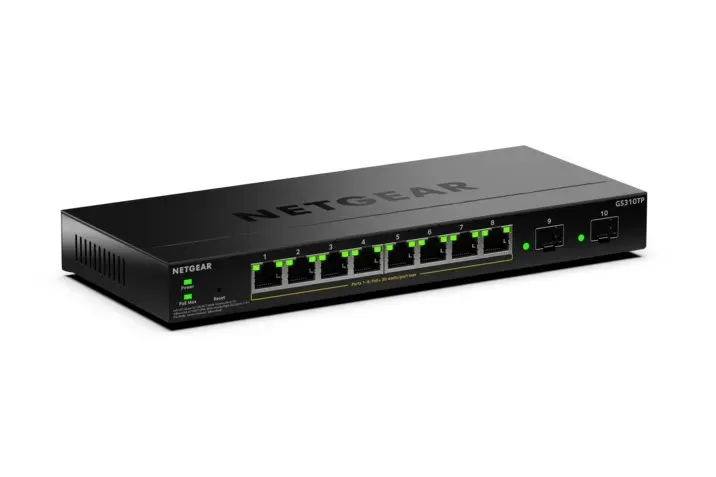 NETGEAR S350 GS310TP - Hanterbar Gigabit Ethernet PoE+ switch, Svart