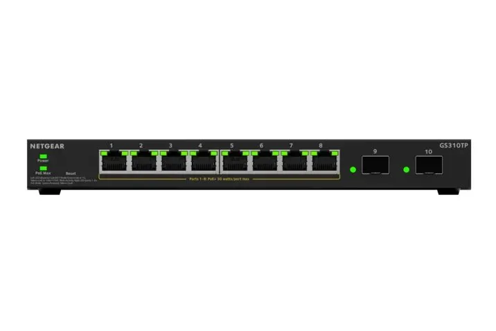 NETGEAR S350 GS310TP - Hanterbar Gigabit Ethernet PoE+ switch, Svart
