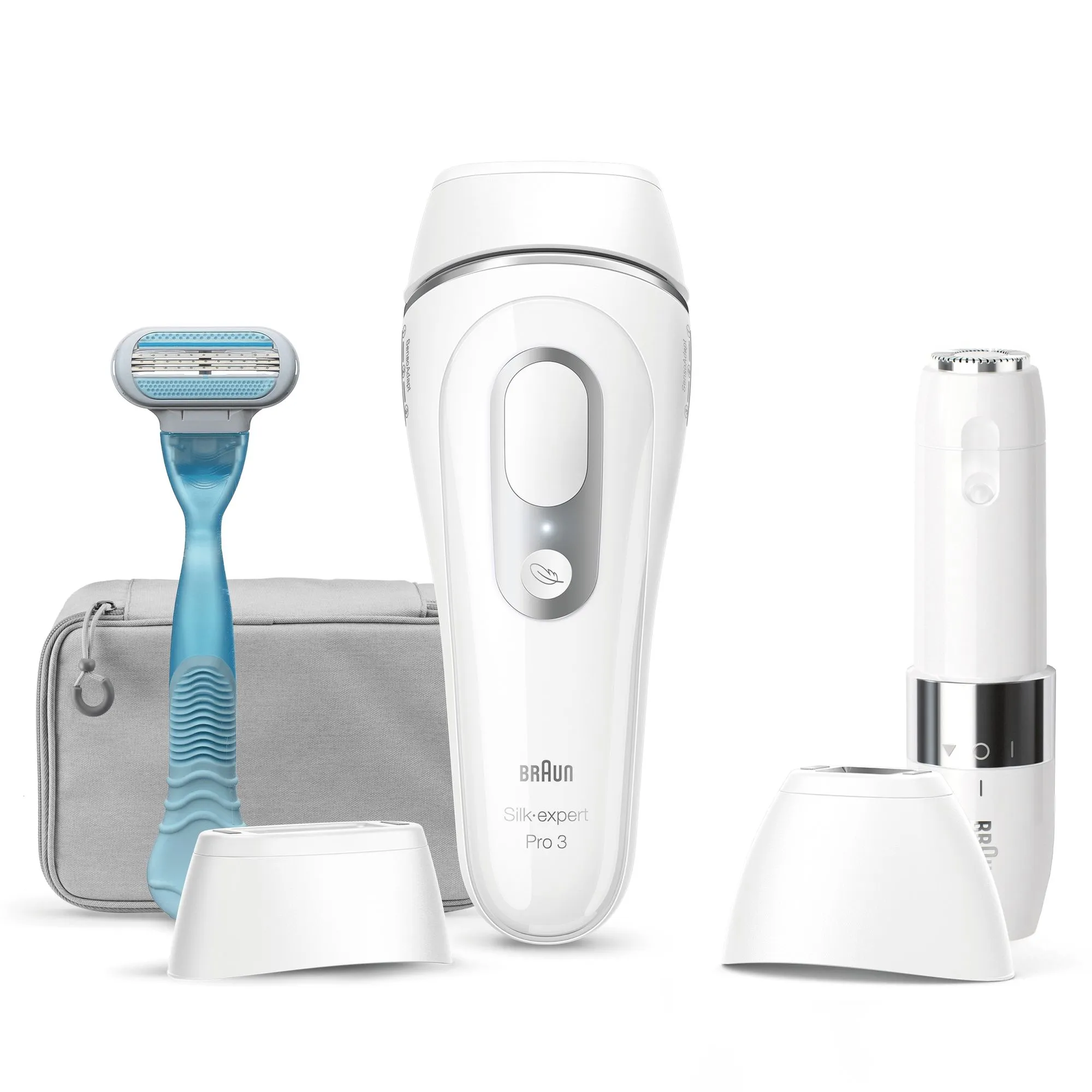 Braun Silk-expert Pro 3 IPL PL3129 - IPL-maskin vit/silver, inkl. p&aring;se + ansiktsh&aring;rborttagare + Gillette Venus Smooth