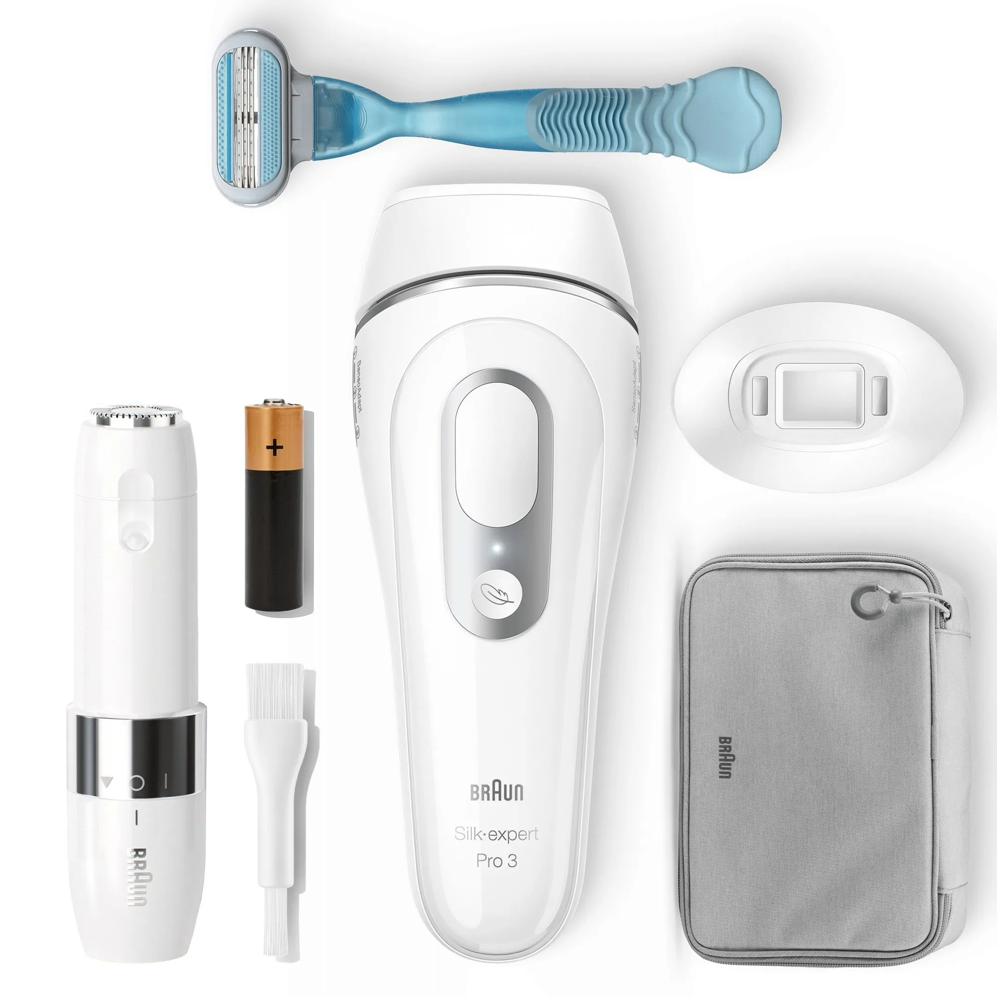 Braun Silk-expert Pro 3 IPL PL3129 - IPL-maskin vit/silver, inkl. p&aring;se + ansiktsh&aring;rborttagare + Gillette Venus Smooth