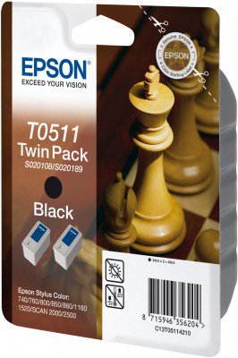 Epson T0511 - 2 pakettia - 48 ml - musta - alkuper&auml;inen - kuplapakkaus - mustepatruuna malleihin Color Copy Station 8200, Stylus Color 1160, 740, 760, 800, 860,