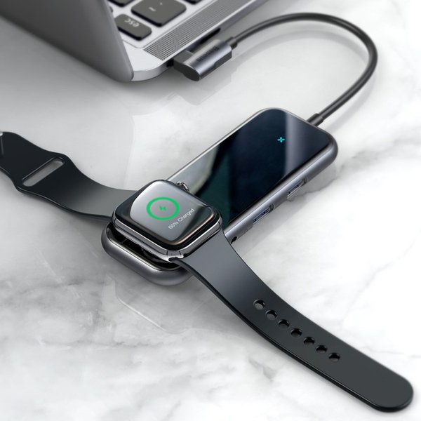 Baseus Mirror series USB-C adapter med inbyggd laddare f&ouml;r Apple Watch