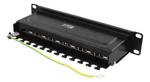 DELTACO 10" patchpanel, 12xRJ45, Cat6a, STP, 10Gbps, metall, svart