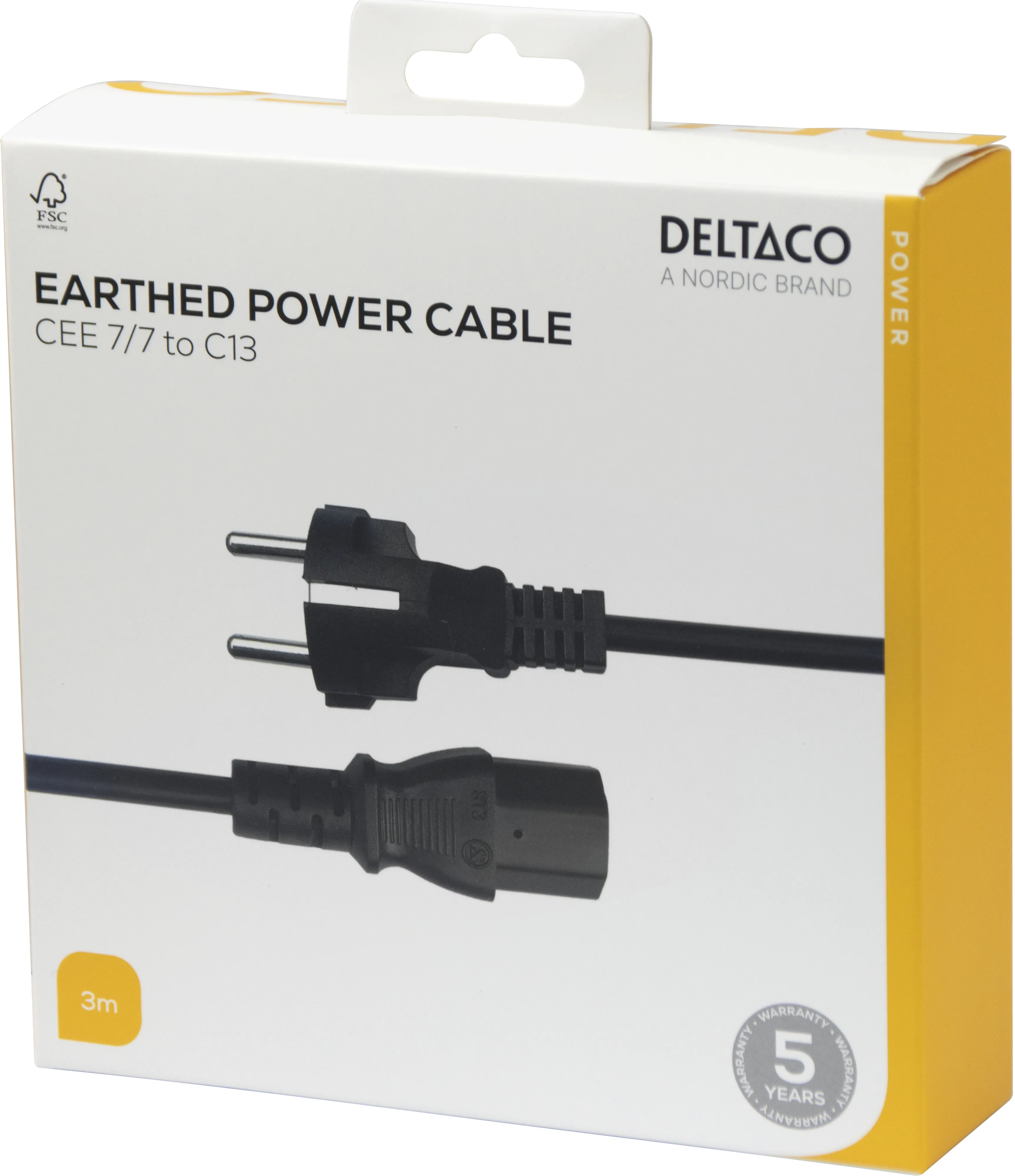 Deltaco CEE 7/7 - C13 - power cord, Black, 3m