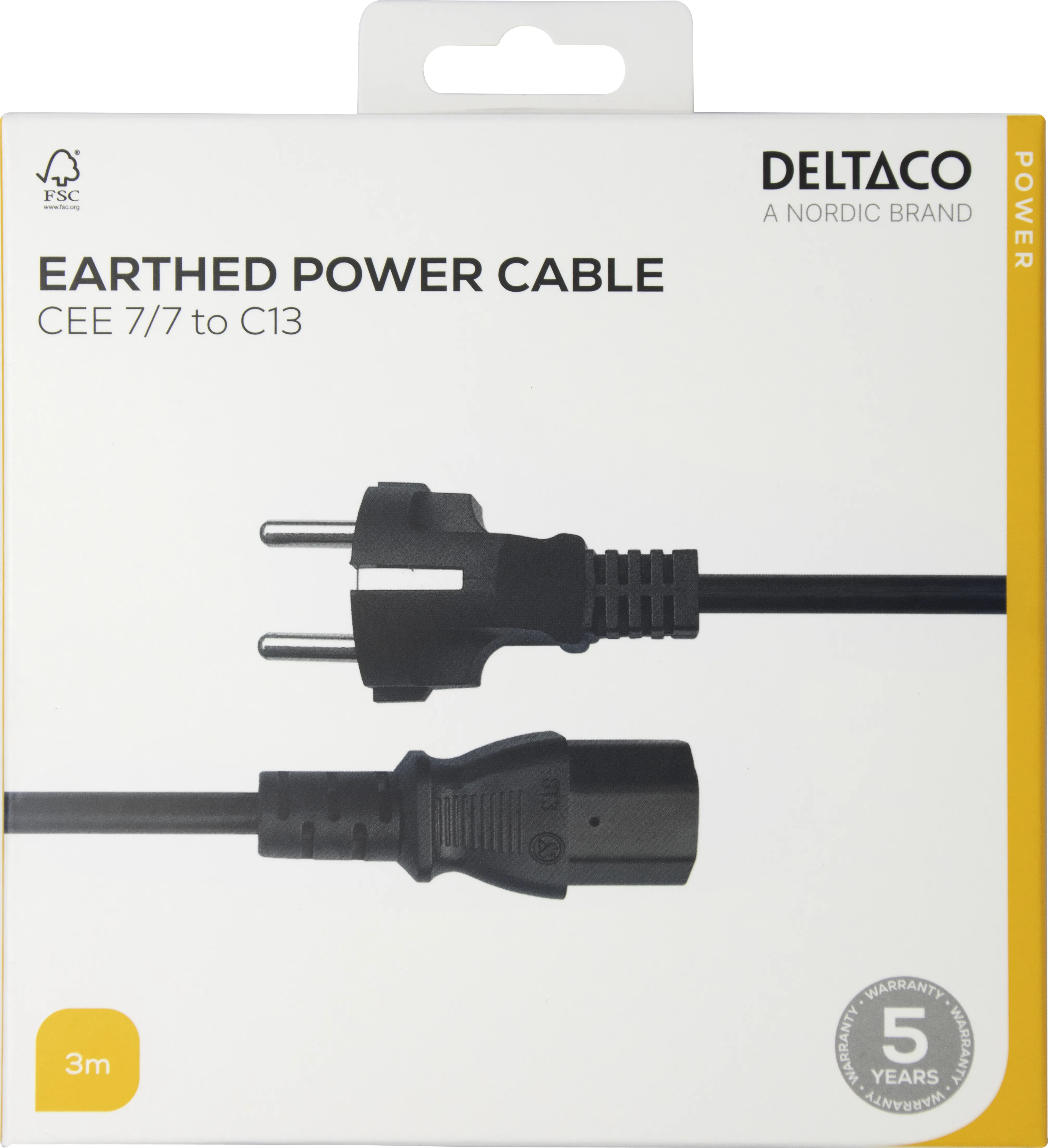 Deltaco CEE 7/7 - C13 - power cord, Black, 3m