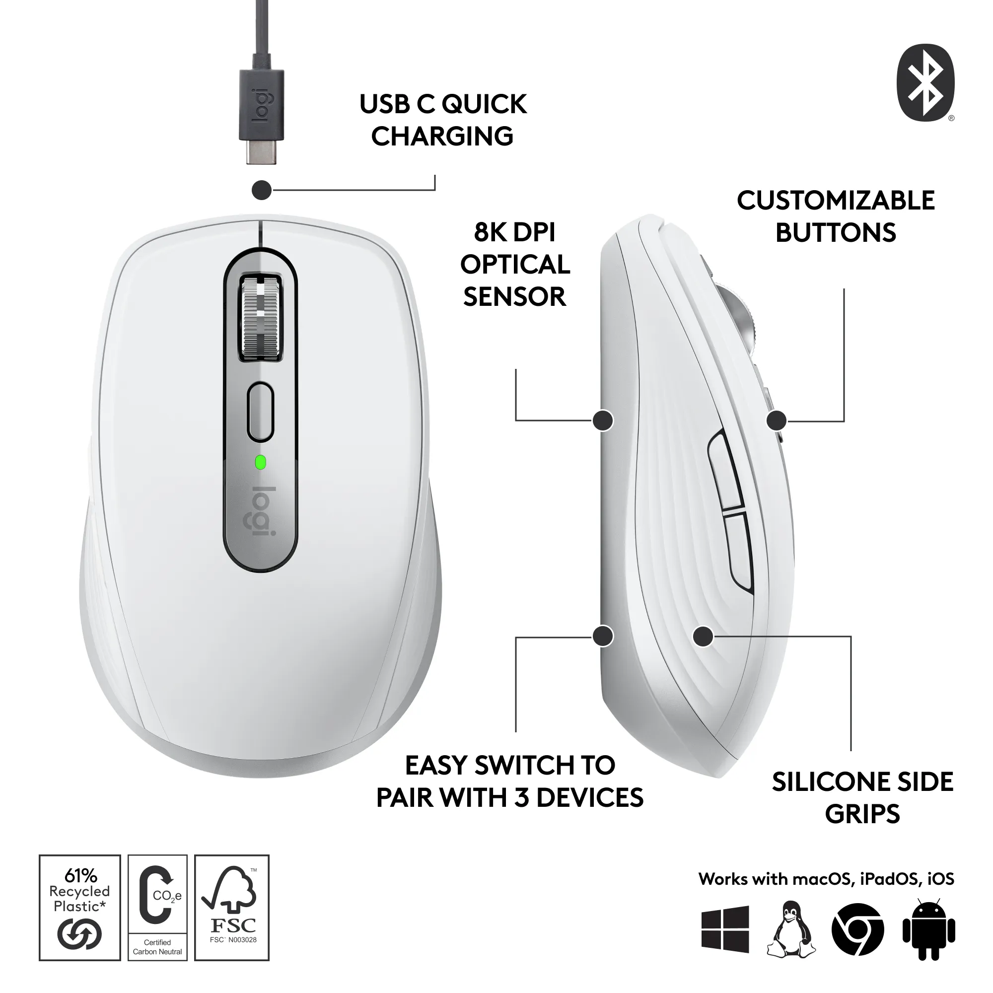 Logitech MX Anywhere 3S Wireless Mouse, Grey
