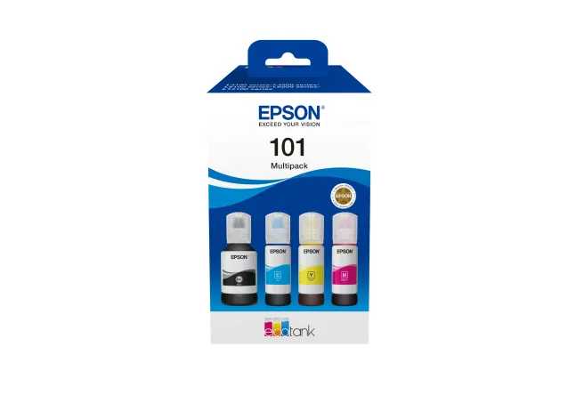 Epson 101 EcoTank ink bottle kit, Black, Cyan, Magenta, Yellow, 4 pcs