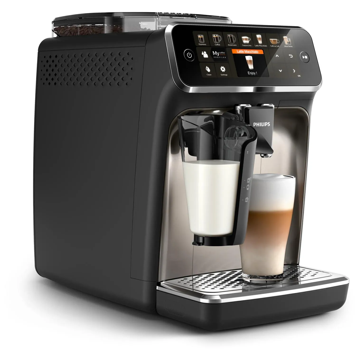 Philips 5400 Series EP5447/90 Fully Automatic Espresso Machine, Black, Chrome